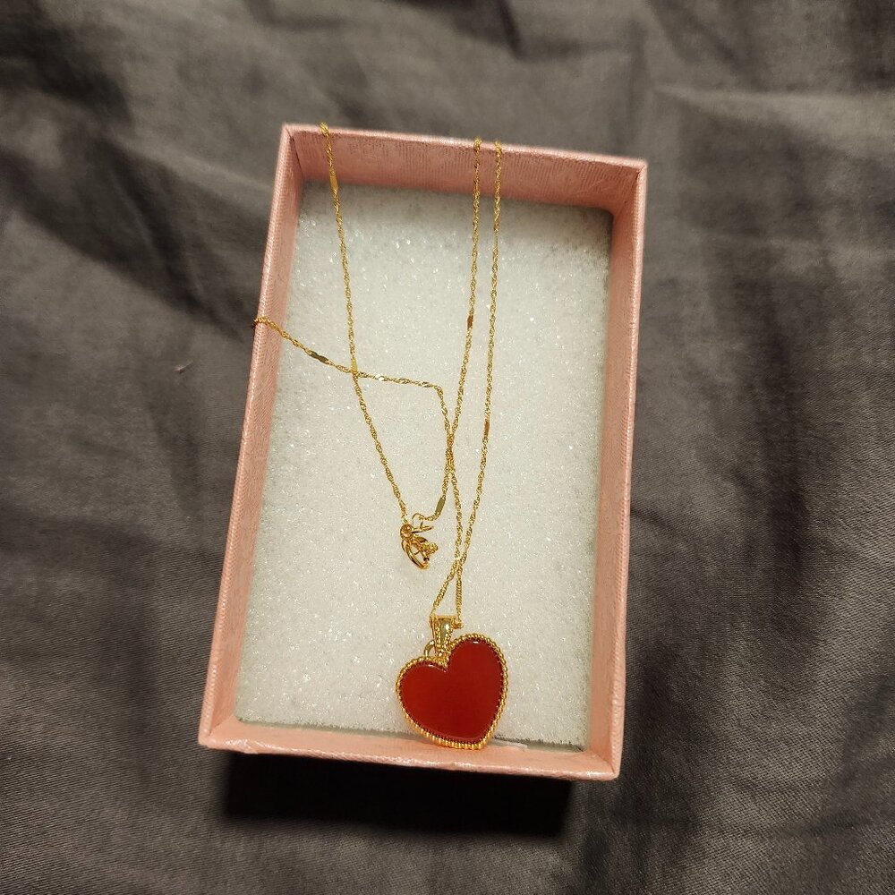 Heart pendant with light weight chain saudi Gold